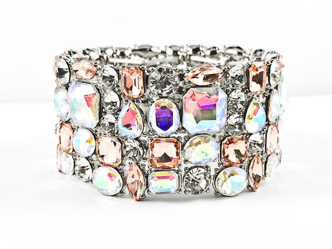 Fancy Unique Multi Row Shape Stones Stretch Fashion Bracelet