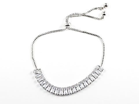 Beautiful Elegant Baguette Style CZ Flexible Bar Draw String Brass Bracelet