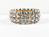 Fancy Large Round Cut Crystal 3 Row Stretch Fashion Bracelet