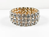 Fancy Large Round Cut Crystal 3 Row Stretch Fashion Bracelet