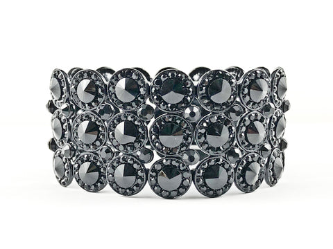 Fancy 3 Level Elegant Round Thick Black Color Stones Fashion Bracelets