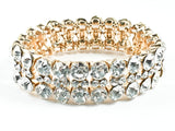 Fancy Multi Row Crystals Flexible Design Gold Tone Stretch Fashion Bracelet