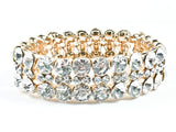 Fancy Multi Row Crystals Flexible Design Gold Tone Stretch Fashion Bracelet