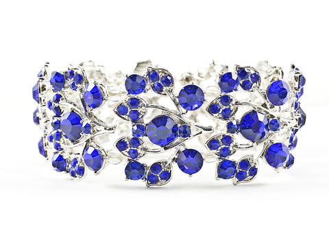 Fancy Unique Floral Pattern Blue Color Stones Fashion Bracelet