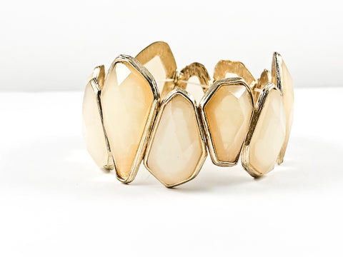 Modern Unique Large Gem Stone Cut Design Beige Stretch Fashion Bracelet
