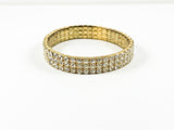 Fancy Classic Thin 3 Row Crystal Gold Tone Stretch Fashion Bracelet