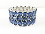 Fancy Elegant 3 Row Tear Drop & Rectangle Shape Pattern Sapphire Color Stones Fashion Bracelet