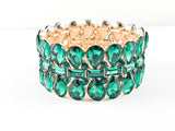 Fancy Elegant 3 Row Tear Drop & Rectangle Shape Pattern Green Color Stones Fashion Bracelet