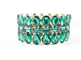 Fancy Elegant 3 Row Tear Drop & Rectangle Shape Pattern Green Color Stones Fashion Bracelet