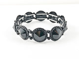 Fancy Elegant Round Shape All Black Stretch Fashion Bracelet