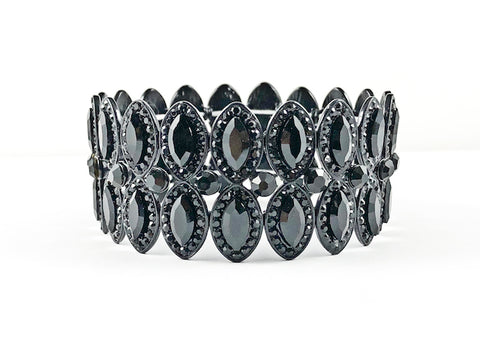 Fancy Elegant Marquise Shape Design Pattern All black Stretch Fashion Bracelet