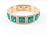Fancy Elegant Square Shape Emerald Green Gold Tone Stretch Fashion Bracelet