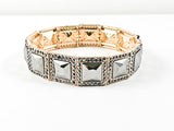 Fancy Elegant Square Shape Pewter Grey Gold Tone Stretch Fashion Bracelet