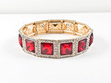 Fancy Elegant Square Shape Ruby Gold Tone Stretch Fashion Bracelet