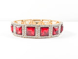 Fancy Elegant Square Shape Ruby Gold Tone Stretch Fashion Bracelet