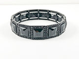 Fancy Elegant Square Shape Full Black Stones & Frame Stretch Fashion Bracelet