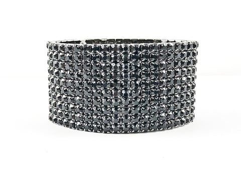 Fancy Elegant Wide Multi Row Black Stone Fashion Bracelet