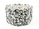 Fancy Bold Grey Pewter Multi Stone Fashion Bracelet