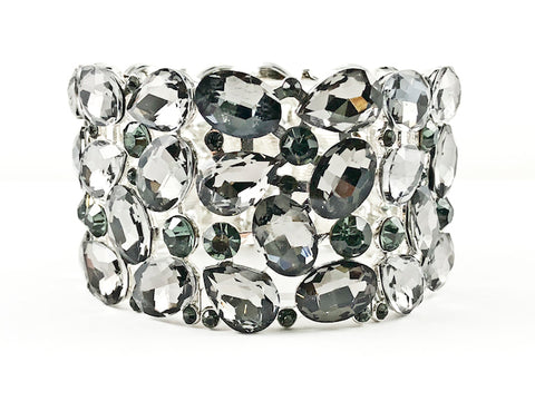 Fancy Bold Grey Pewter Multi Stone Fashion Bracelet