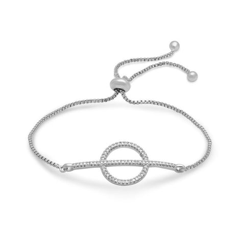 Fine Circle With Line CZ Draw String Brass Bracelet