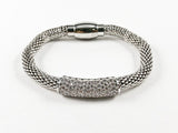 Modern Textured Bead With Thick CZ Bar Magnetic Brass Bracelet