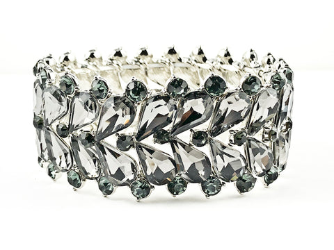 Fancy Beautiful Sharp Pattern With Grey Crystals Thick Fashion Bracelet