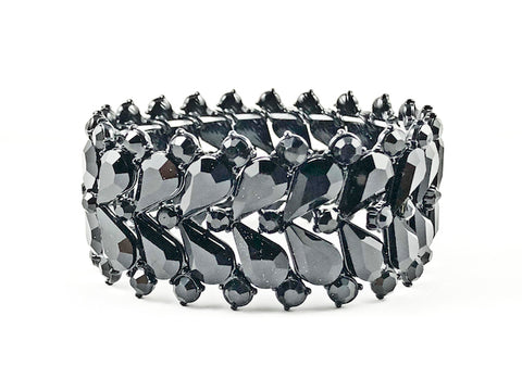 Fancy Sharp Geometric Pattern Black Color Crystal Stretch Fashion Bracelet