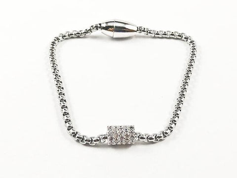 Cute Dainty Center Micro Setting CZ Cylinder Charm Magnetic Brass Bracelet