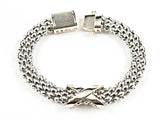 Beautiful Thick Textured X Design Two Tone Magnetic Clasp Brass Bracelet