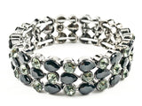 Fancy 3 Row Mix Shape Stones Black Crystal Dark Stretch Fashion Bracelet