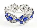 Fancy Sharp Mix Shape Blue Crystals Design Pattern Stretch Fashion Bracelet