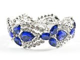 Fancy Sharp Mix Shape Blue Crystals Design Pattern Stretch Fashion Bracelet