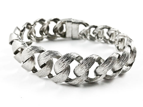 Nice Large Thick Chain Link Brushed Textured Magnetic Brass Bracelet