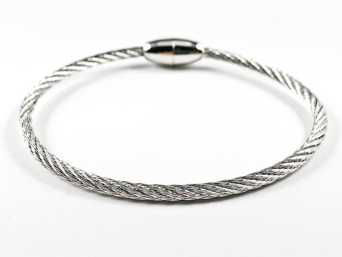 Modern Thin Wire Texture Pink Silver Tone Magnetic Brass Bracelet