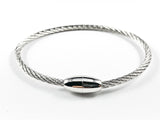 Modern Thin Wire Texture Pink Silver Tone Magnetic Brass Bracelet