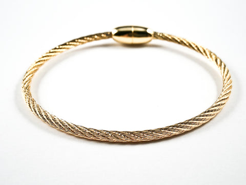 Modern Thin Wire Texture Gold Tone Magnetic Brass Bracelet