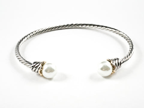 Beautiful Modern Cable Wire Duo Pearl Ends Brass Bangle