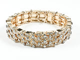 Fancy Unique Multi Row Crystals Pattern Gold Tone Stretch Fashion Bracelet
