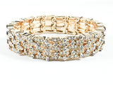 Fancy Unique Multi Row Crystals Pattern Gold Tone Stretch Fashion Bracelet