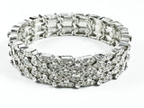 Fancy Unique Multi Row Crystals Pattern Stretch Fashion Bracelet