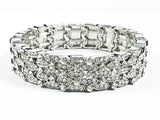Fancy Unique Multi Row Crystals Pattern Stretch Fashion Bracelet