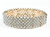 Beautiful Fancy Multi Row Crystals Flexible Pattern Gold Tone Stretch Fashion Bracelet