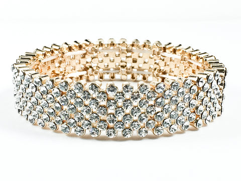 Beautiful Fancy Multi Row Crystals Flexible Pattern Gold Tone Stretch Fashion Bracelet