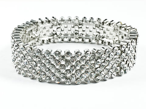 Beautiful Fancy Multi Row Crystals Flexible Pattern Stretch Fashion Bracelet