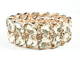 Fancy Stylish Large Pear Shape Champagne Color Crystals Gold Tone Stretch Fashion Bracelet