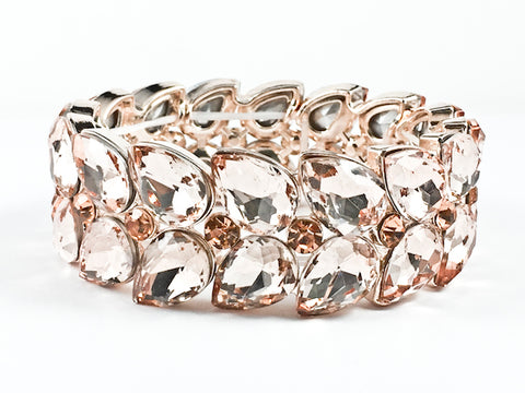 Fancy Stylish Large Pear Shape Pink Color Crystals Gold Tone Stretch Fashion Bracelet