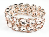 Fancy Stylish Large Pear Shape Pink Color Crystals Gold Tone Stretch Fashion Bracelet