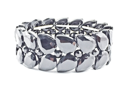Fancy Stylish Large Pear Shape Black Color Crystals Stretch Fashion Bracelet