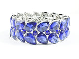 Fancy Stylish Large Pear Shape Blue Color Crystals Stretch Fashion Bracelet