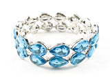 Fancy 2 Row Classic Large Tear Drop Shape Light Blue Color Crystals Stretch Fashion Bracelet
